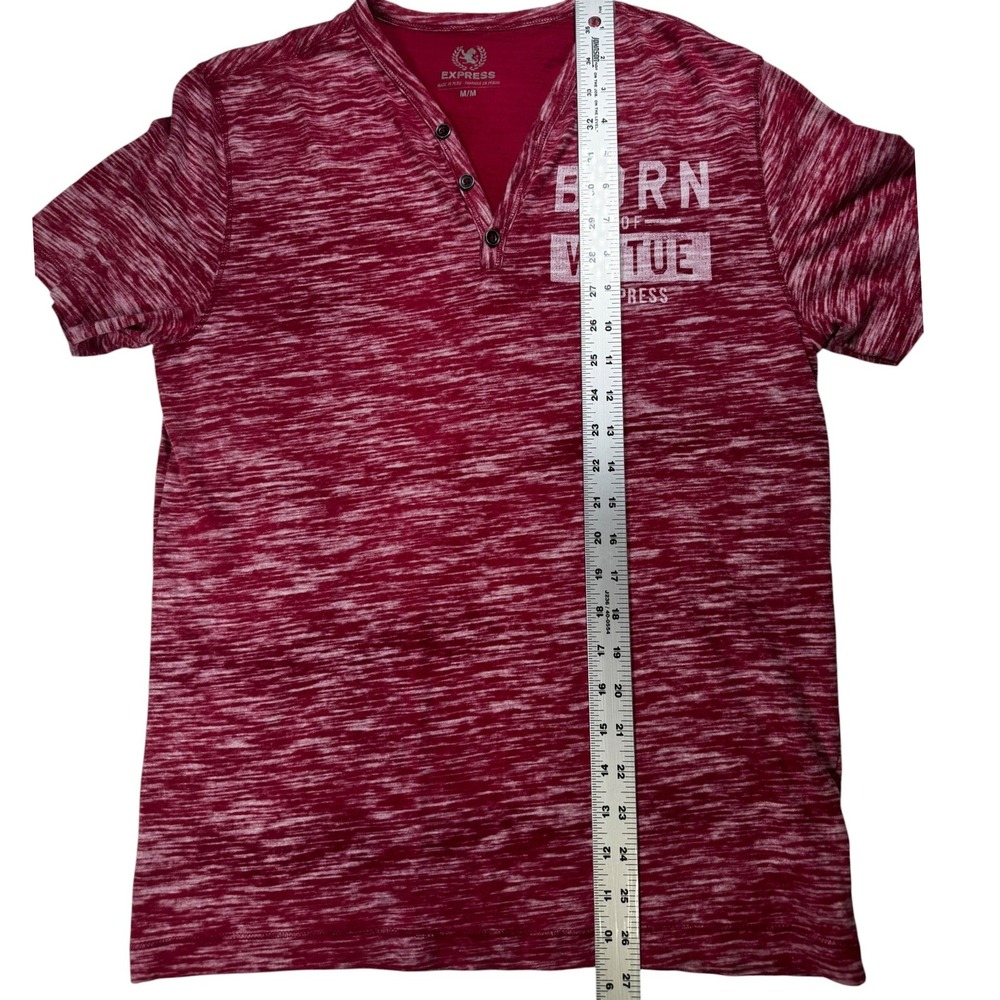 Express Born of Virtue Red Space Dye Henley T-Shirt Men's Medium Graphic Tee - Picture 5 of 6